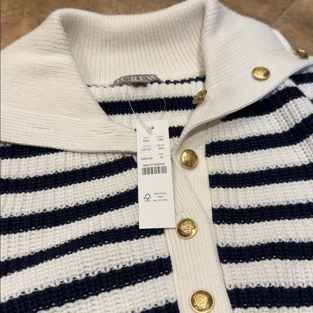 NWT JCrew Ribbed cotton button-collar sweater in stripe—Size Medium - Picture 3 of 4